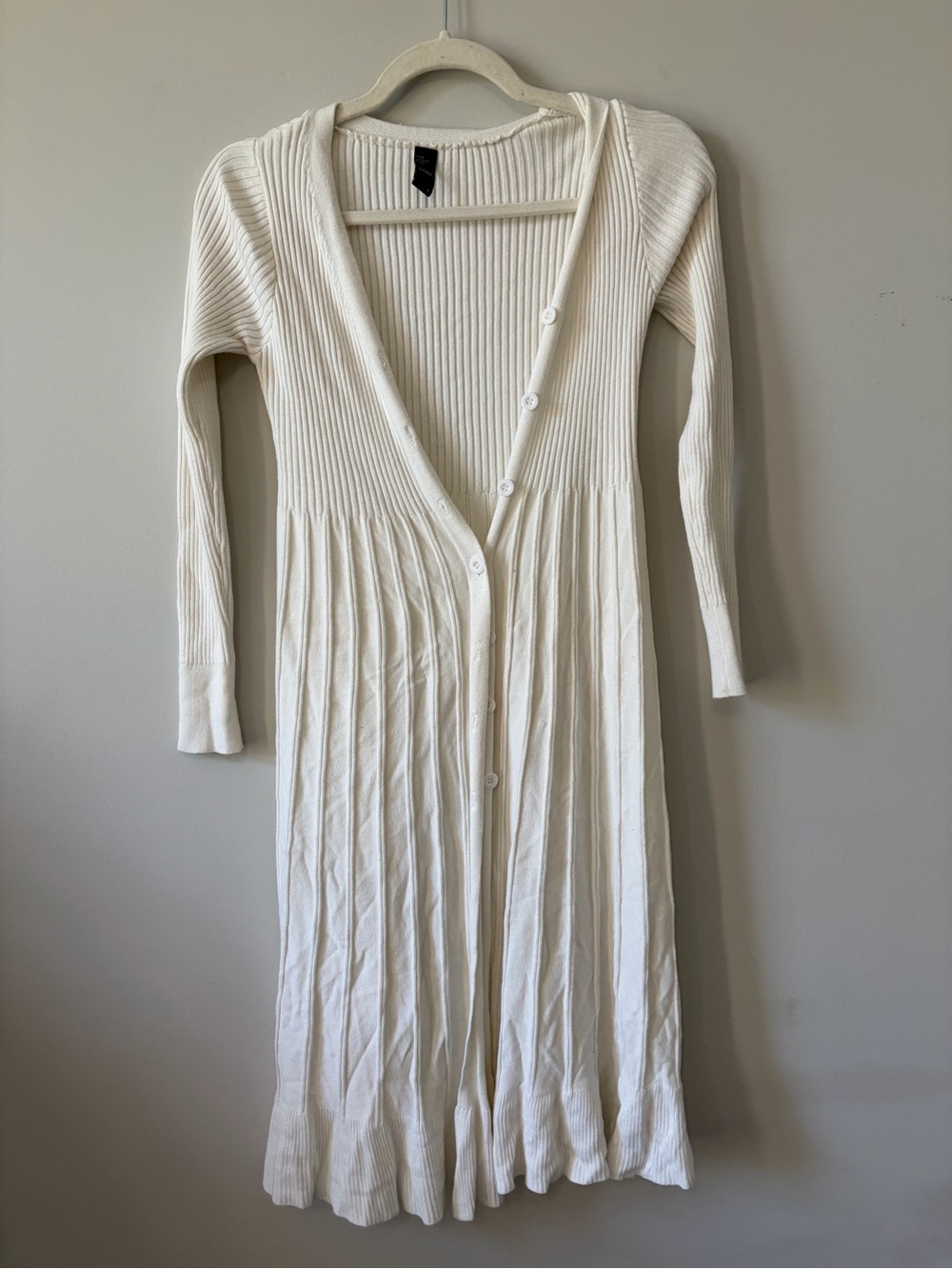 Women’s Ivory Ribbed Button-Front Knit Long Cardigan